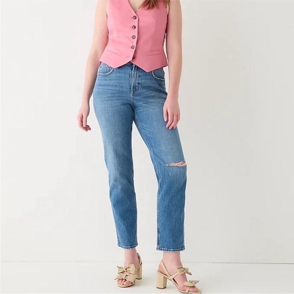 J. Crew High Rise 90s Classic Straight Distressed Blue Jeans in Rouses Wash 27
